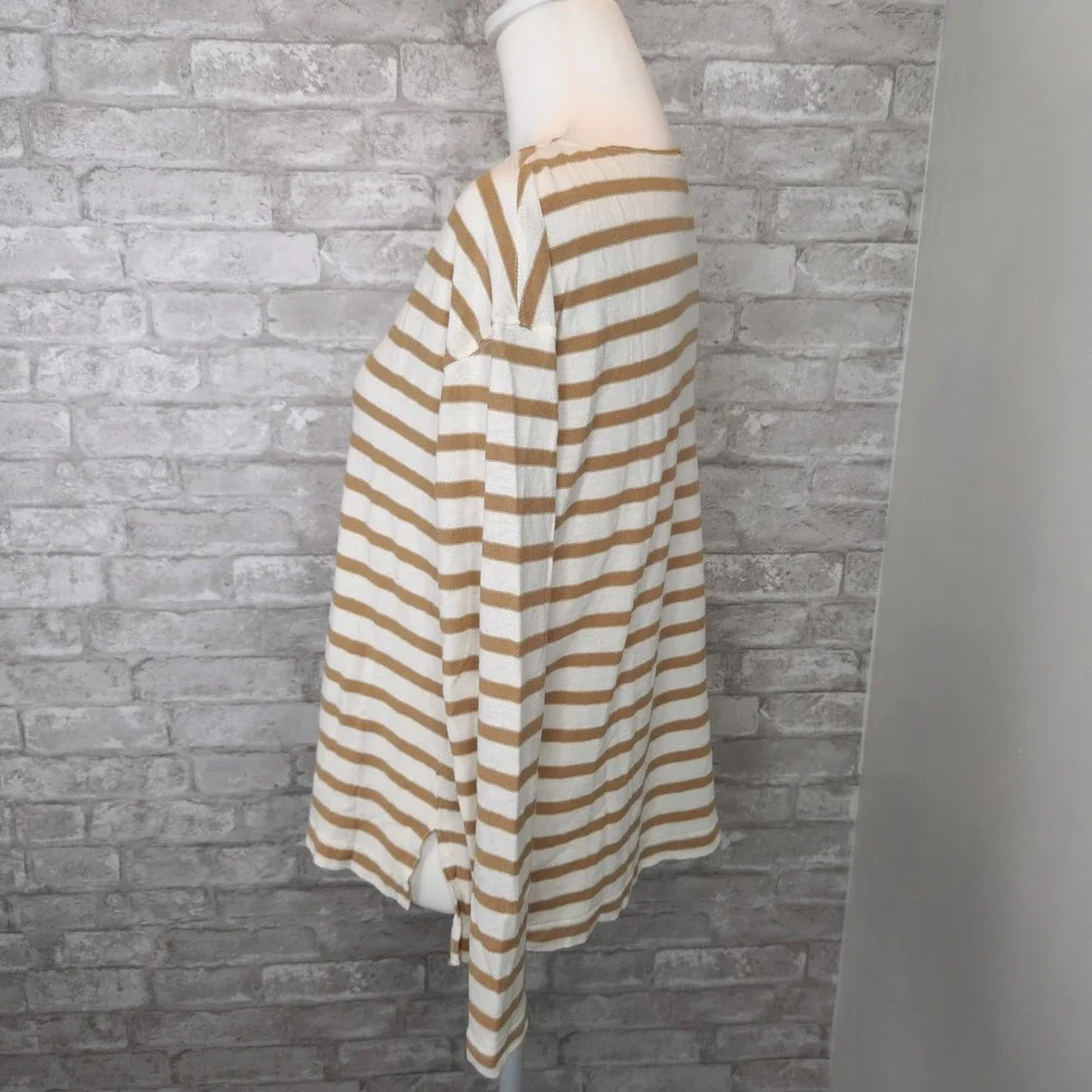 J. Crew Top Long Sleeve Brown White Striped Oversized XXS